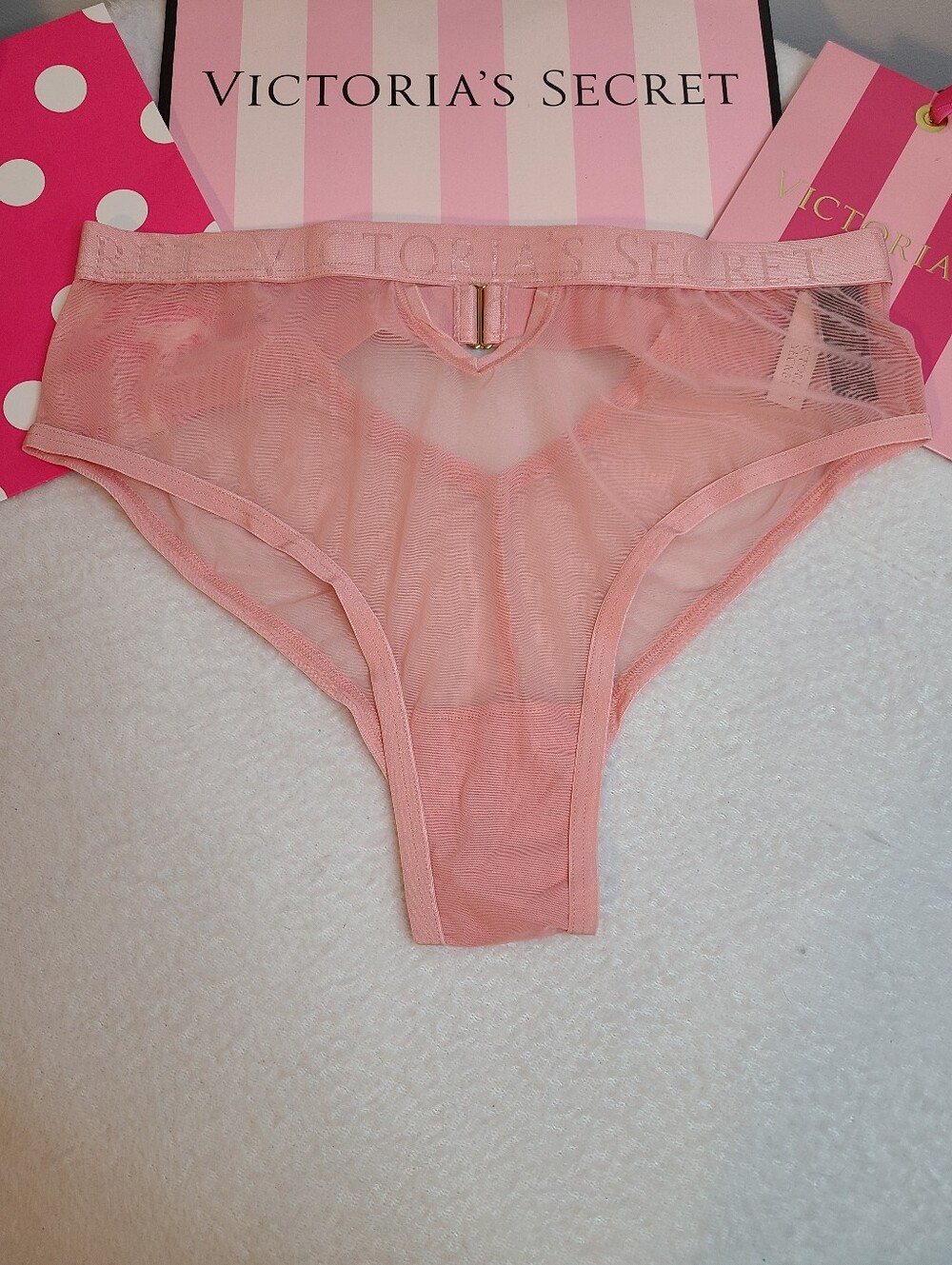 Retired VS Very Sexy Sheer Mesh Strappy Cut-out High Waist Cheeky Panty Size M